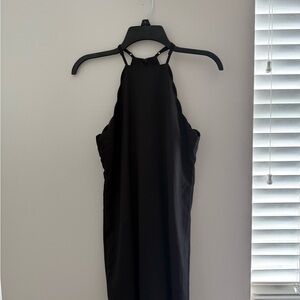 lulus black mini dress scallop detail